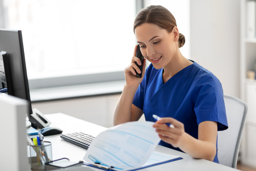 remote nurse using the telephone